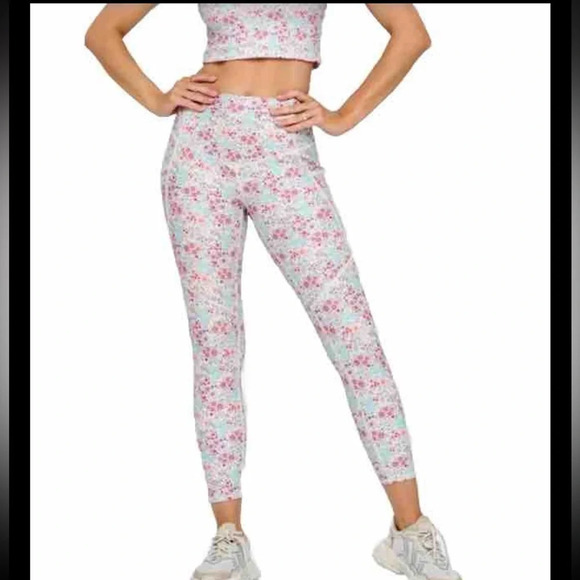 Evolution & creation athletic set Crop top racerback legging Snow Garden Floral - Picture 4 of 16